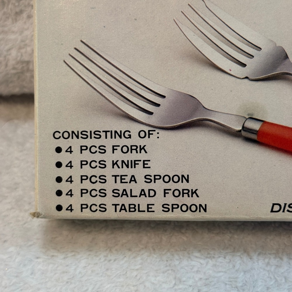 Sango Stainless Steel Flatware Set 20 Piece Service for 4 White Handles Vintage - Picture 11 of 13